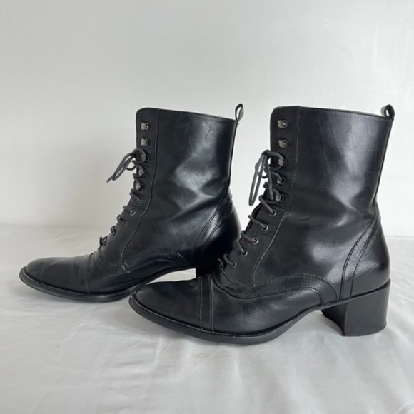 Nobel Shoes Italian Black Leather Lace Up Boot - Size 7 - Picture 1 of 6